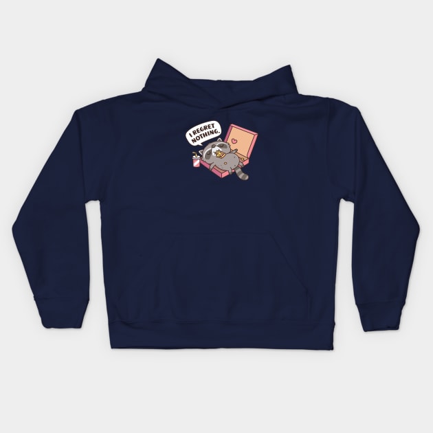 Cute Raccoon In Pizza Box I Regret Nothing Funny Kids Hoodie by rustydoodle